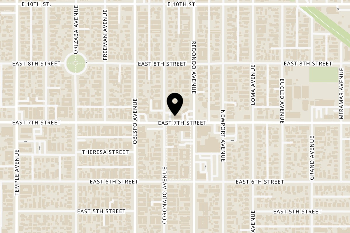 Map showing the location of El Patio Fine Tacos And Beer on 3317 E 7th St in Long Beach